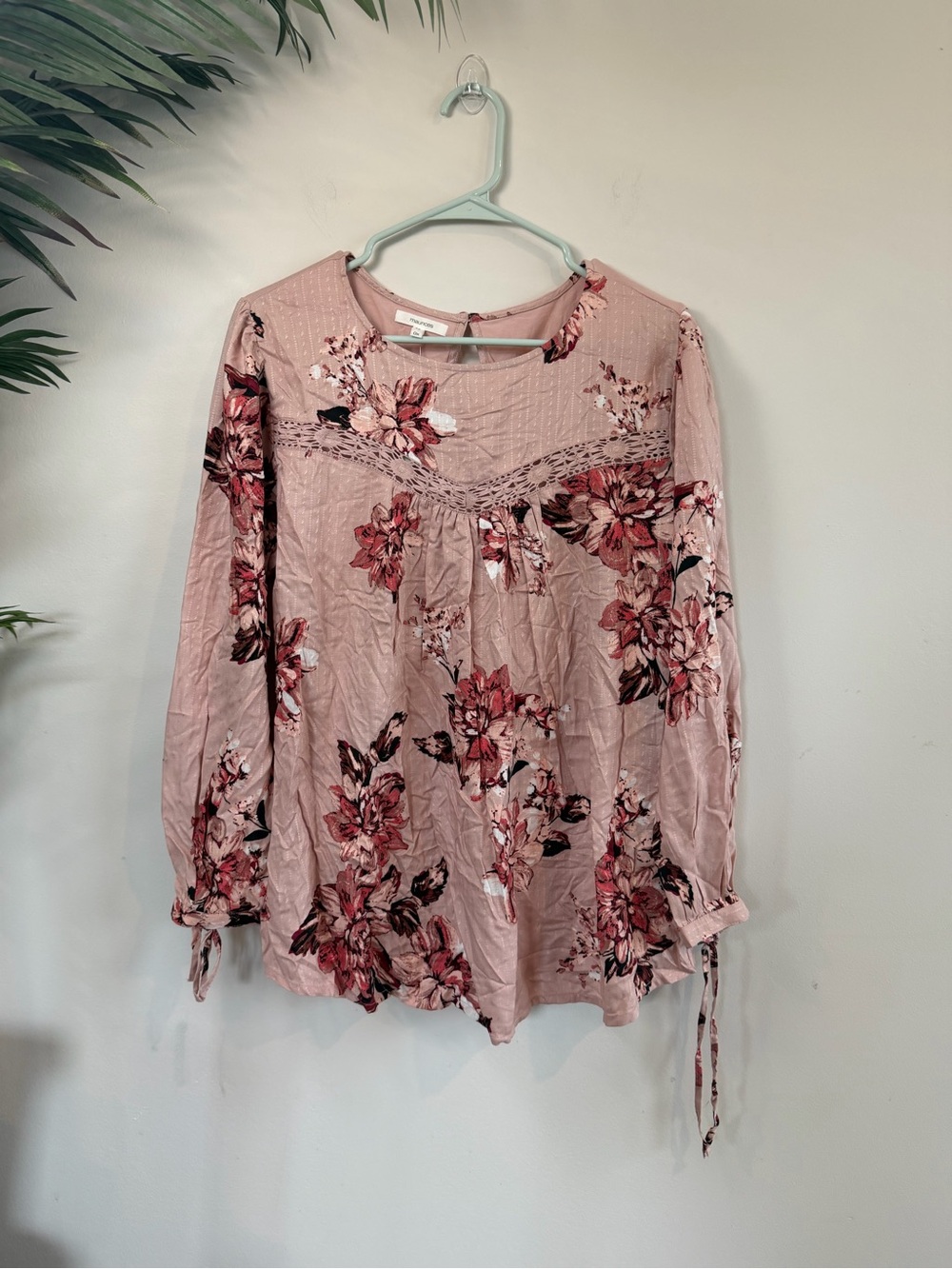 Maurices Dusty Rose Floral Lace-Yoke Blouse
